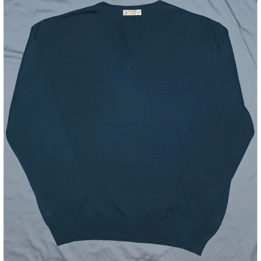 Gran‎ Sasso Sweater Men's Size 58 Green Long Sleeve Merino Wool Vneck